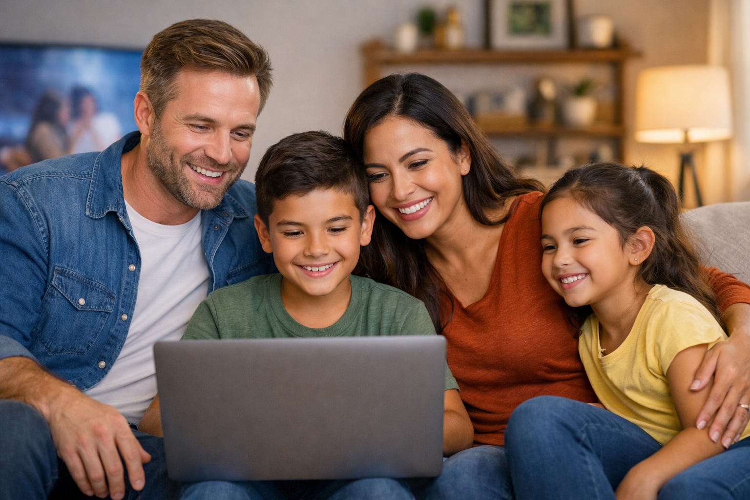 Family at home enjoying fast internet